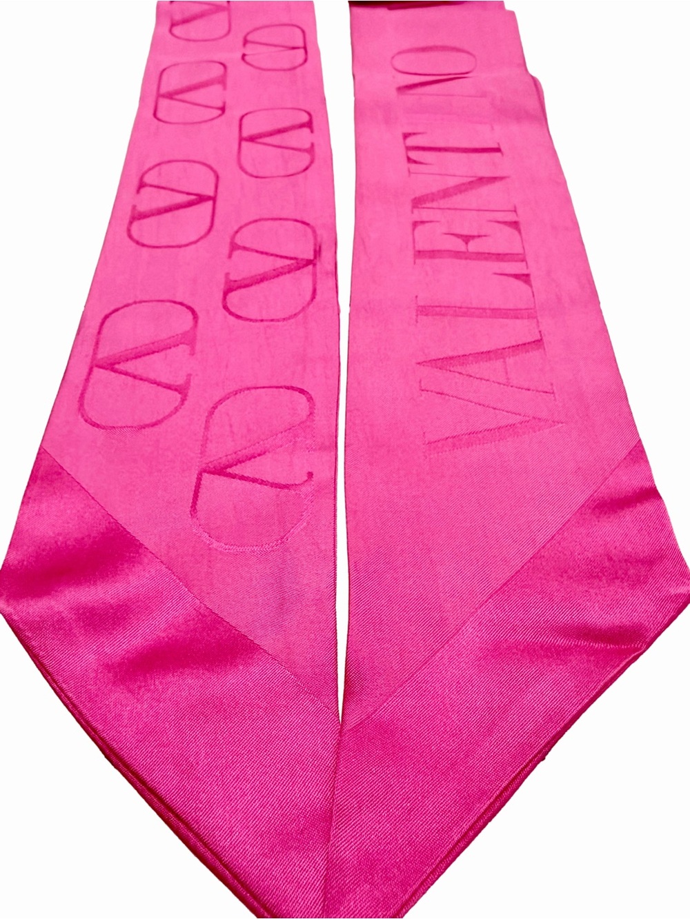 Valentine Garavani V Logo Pink Silk Ribbon Twilly Scarf